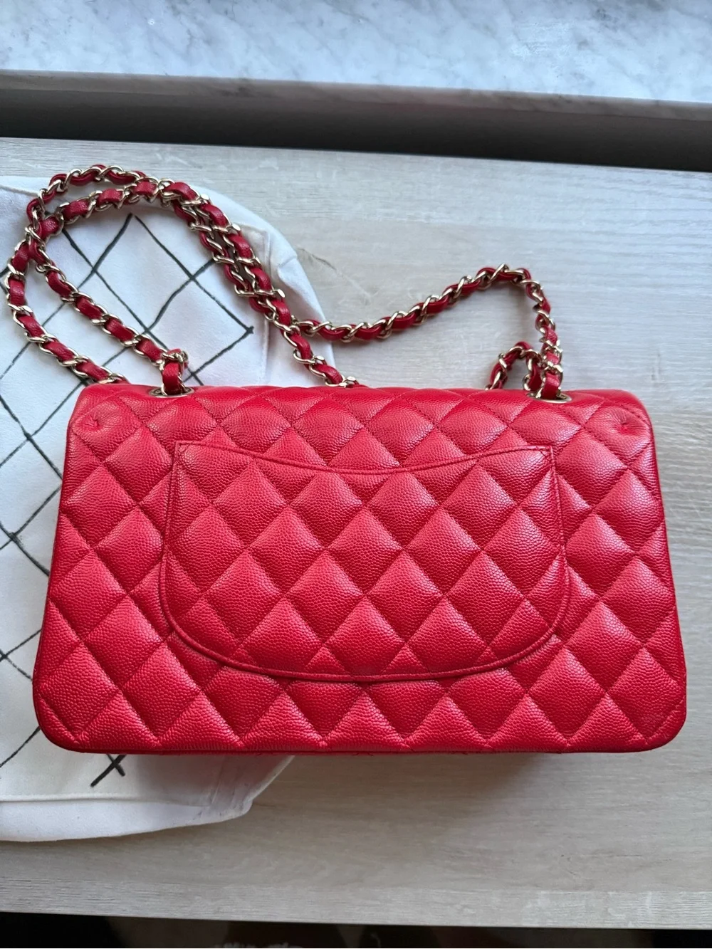 Chanel Red Quilted Classic Double Flap Shoulder Bag with Gold Hardware